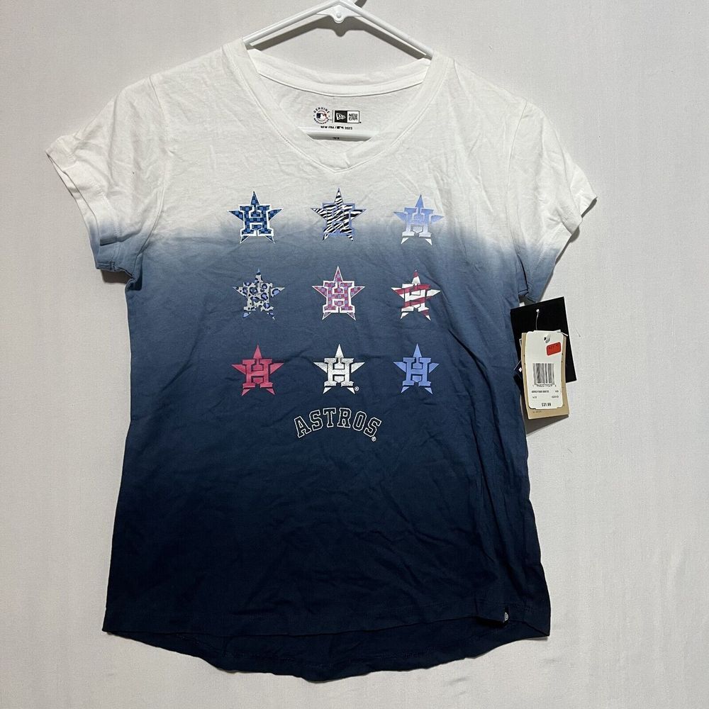 New Era Shirt Girls 14-16 Blue White 100%‎ Cotton Houston Astros Baseball Team